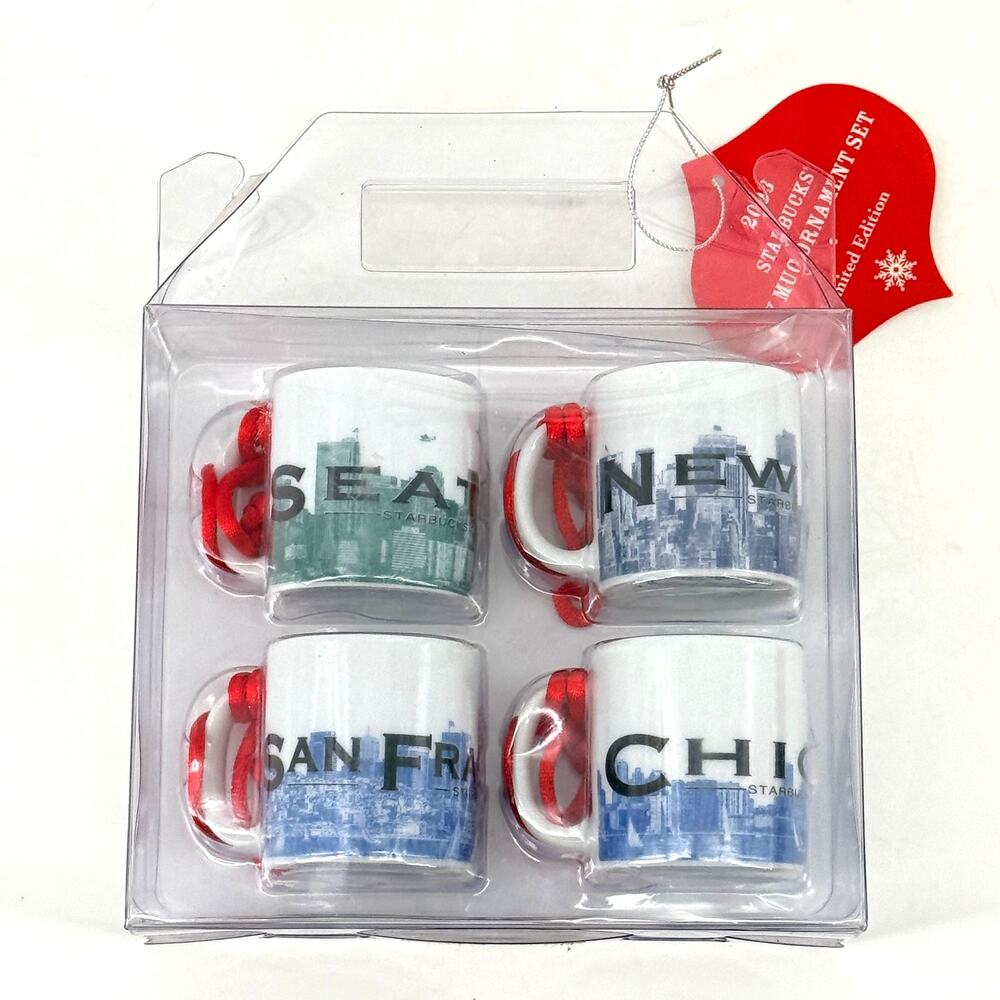 Vtg Starbucks 2003 City Mug Ornament Set Seattle NY San Francisco Chicago Lot